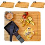 DuneDesign 4 Personen Raclette Teller Set - 30x25 Raclette Brettchen Holz mit Dipschale - Raclette Pfännchen Untersetzer Holz Raclette Holzbrettchen Untersetzer Raclette Pfännchen Zubehör für Raclette