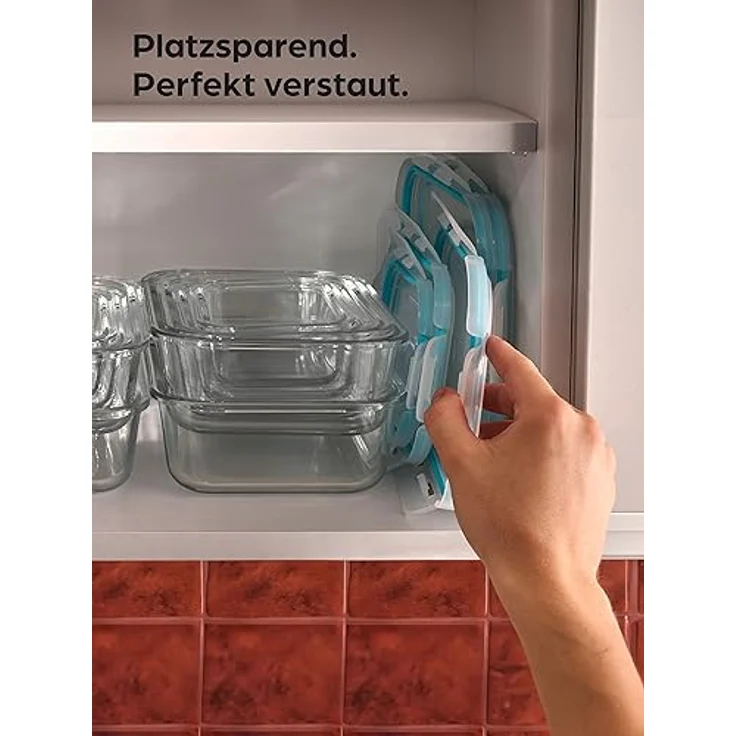 Niboline Praknu Glasbehälter mit Deckel 4er Set - 500 ml - Stapelbar & Luftdicht - BPA-frei - Spülmaschinenfest - Gefrierschrank und Mikrowellengeeignet - Glasklar – Bild 8