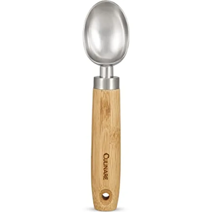 Culinare Naturals Eisportionierer, Edelstahl mit Griff aus natürlichem Bambus, 20cm, Eislöffel für Eis, Sorbet, Melonenkugeln, Keksteig, C70003