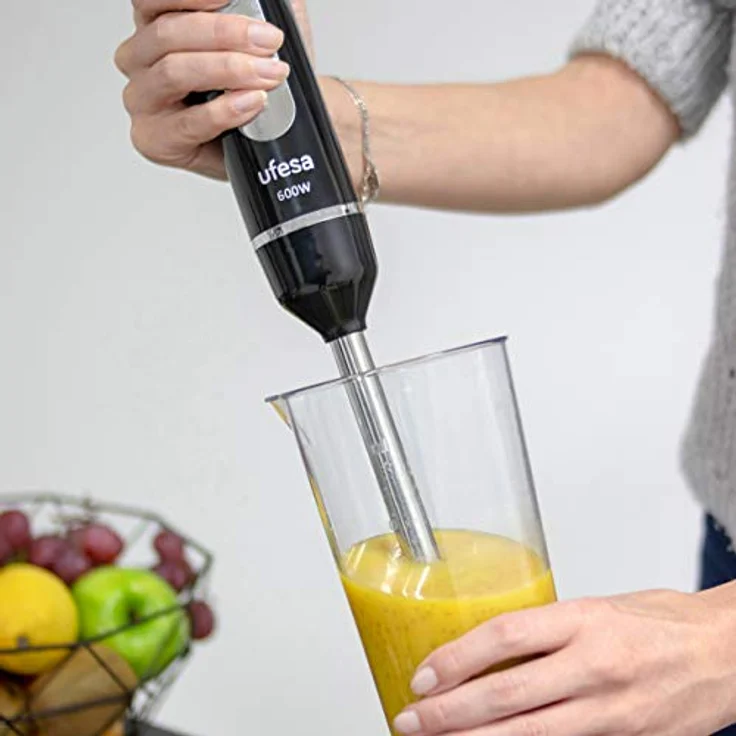 UFESA BP3442 Stabmixer, 600 W, Turbo-Funktion, 2 Edelstahlklingen, ergonomisches Design, inkl. Messbecher, BPA-frei, schwarz – Bild 5