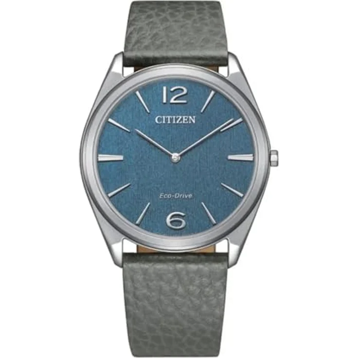 Citizen AR3120-24L Suratto, Herrenuhr 38 mm, Solar Edelstahl, blau, mit grauem Lederarmband und Saphirglas – Bild 1
