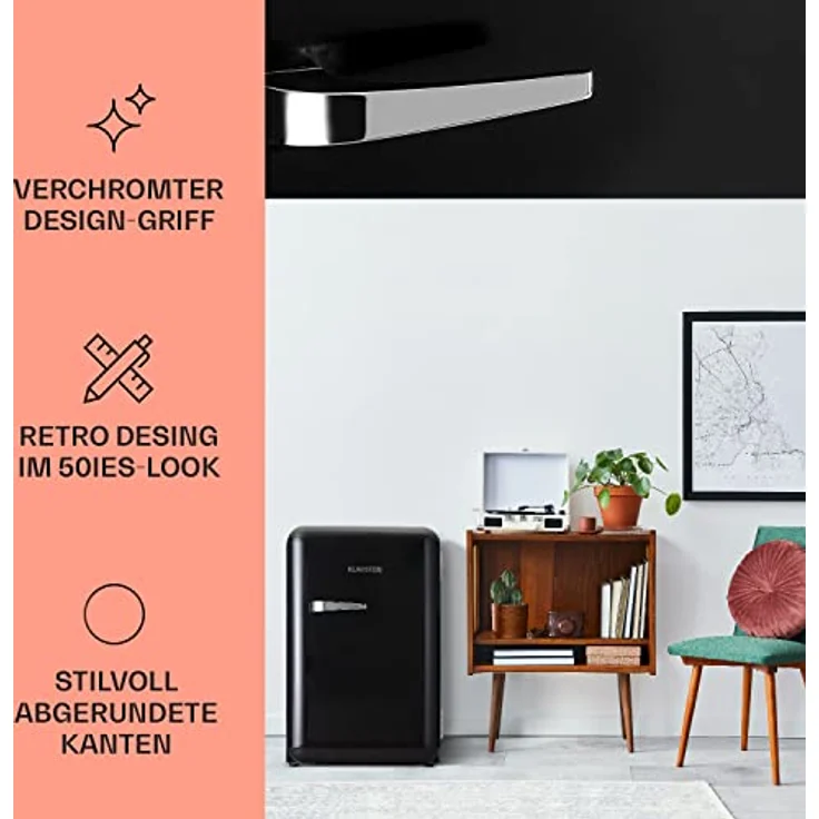 Klarstein Mini-Kühlschrank für Getränke, Vintage Design, 70 L, 0-10 °C, Lautlos – Bild 2