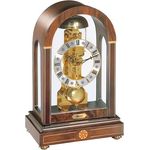 Hermle Tischuhr Modell 22712-030791, Nussbaum Holzgehäuse mit mechanischem Antrieb und analoger Anzeige, Schlag auf Glocke, Zifferblatt Silber