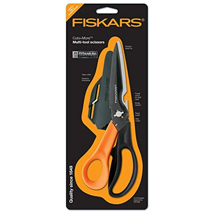 Fiskars Mehrzweckschere mit trennbaren Klingen, Inklusive Schutzhülle mit Scheren-Schärfer, Länge 23 cm, Titaniumbeschichtung, Rostfreier Stahl-Klinge-Kunststoff-Griffe, Schwarz-Orange, Cuts + More, 1000809 – Bild 12