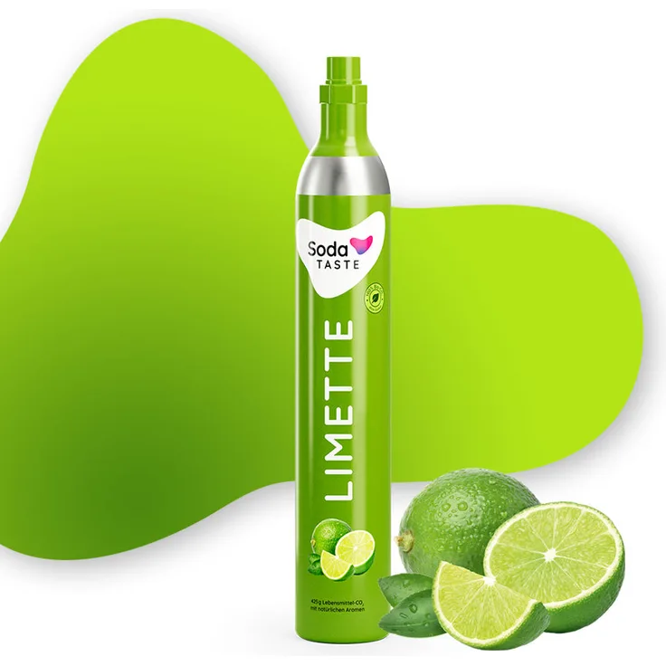 SodaTASTE Limette - CO2-Kaufzylinder (Reservezylinder), zuckerfrei für bis zu 60l gesprudeltes Wasser mit Geschmack