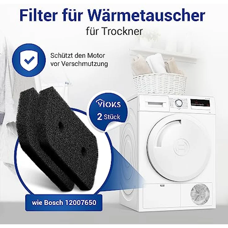 VIOKS Trockner Filter Schaumstoff SET 2x, Ersatzfilter für Bosch Wärmepumpentrockner 12007650, langlebig und effizient, passend für Modelle WTH83V20 und WTW875W0 – Bild 2