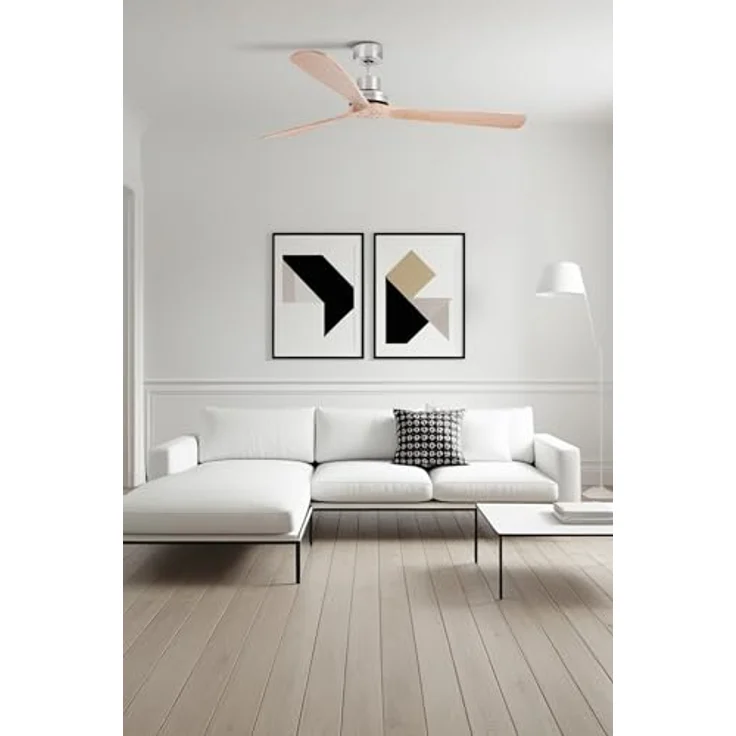 FARO BARCELONA LANTAU-G, Deckenventilator ohne Licht, nickel matt/kiefer, Ø 168 cm, mit Gleichstrommotor und Fernbedienung – Bild 2