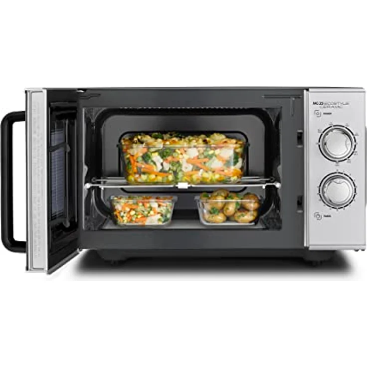 Caso MG 25 Ecostyle Ceramic 2in1 Mikrowelle mit Grill, Standgerät, Keramikboden, Grill-Rost, 20 Liter Garraum, 1000 Watt, silber – Bild 5