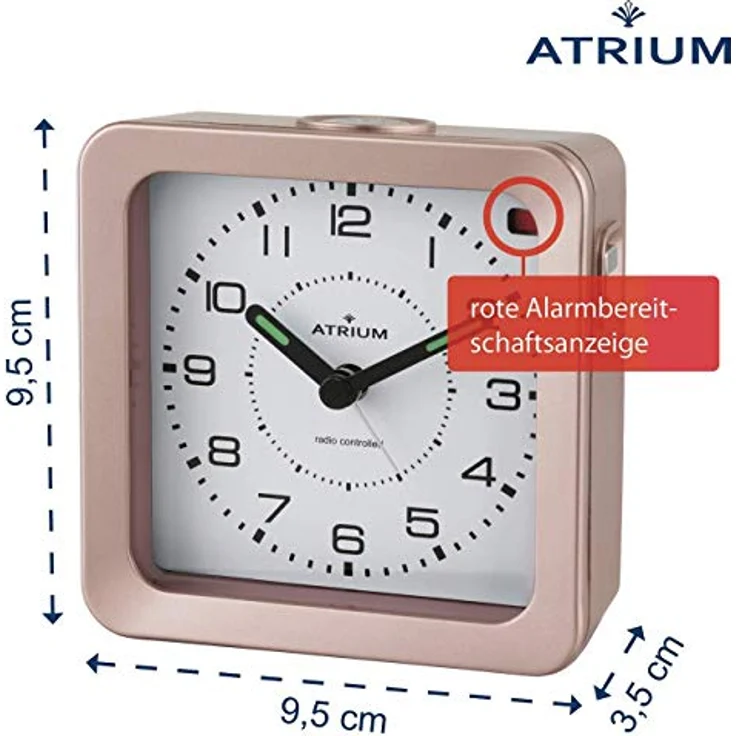 Atrium A660-17 Funkwecker Analog Quarz, lautlos ohne Ticken, rosegold mit Snooze und Beleuchtung – Bild 2