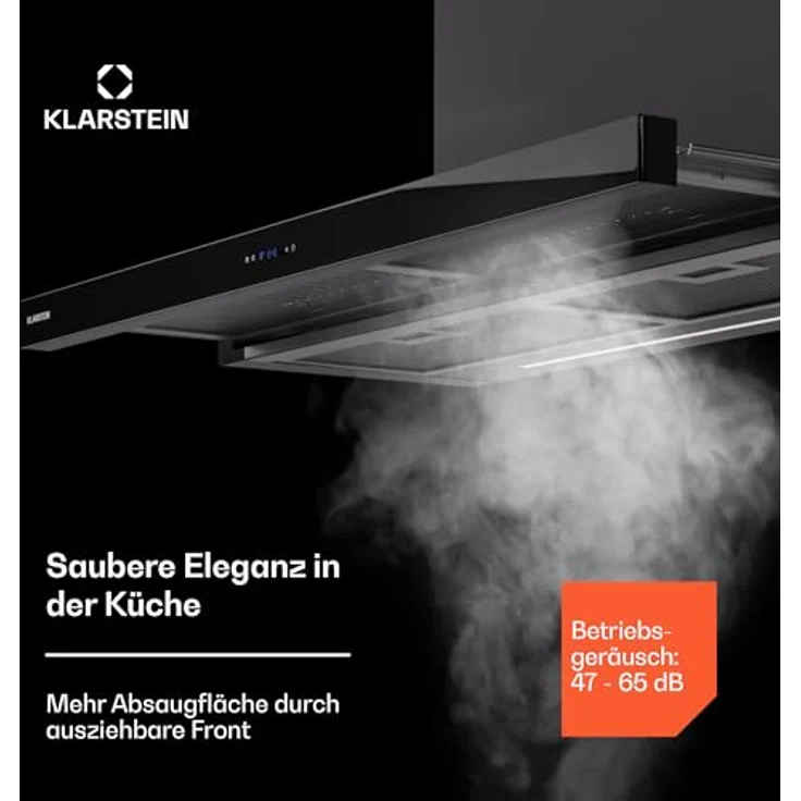 Klarstein Dunstabzugshaube 90cm, Abluft-Dunstabzugshaube mit spülmaschinenfestem Aluminium-Filter, 640m³/h Luftstrom, LED-Beleuchtung & Touch-Bedienfeld – Bild 4