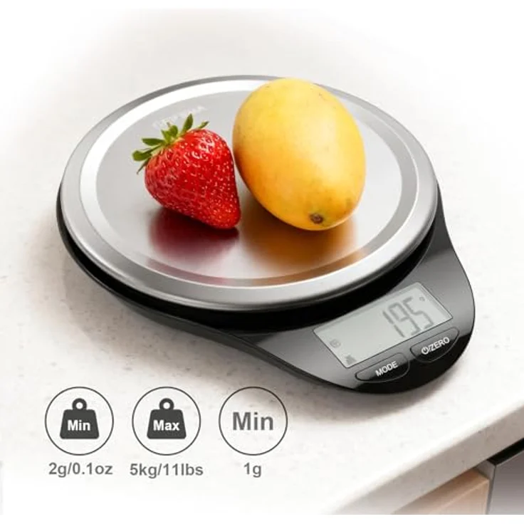 GRIFEMA Küchenwaage 2-5000g, LCD-Display, Tara-Funktion, 6 Einheiten, Auto-Off, Schwarz – Bild 2