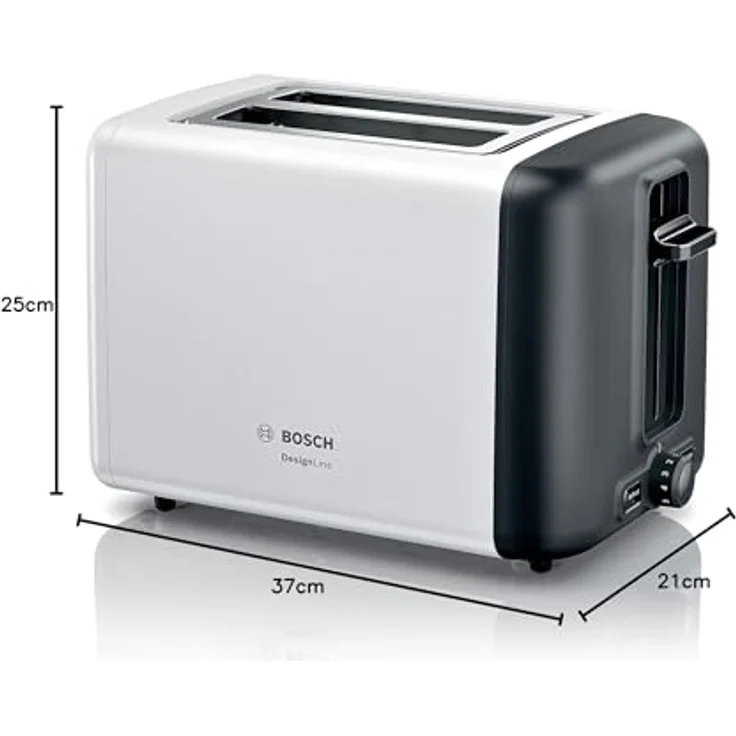 Bosch TAT3P421DE DesignLine Kompakt-Toaster, Auftau-Aufwärmfunktion, versenkbarer Brötchenaufsatz, Abschaltautomatik, 970 W, weiß – Bild 3
