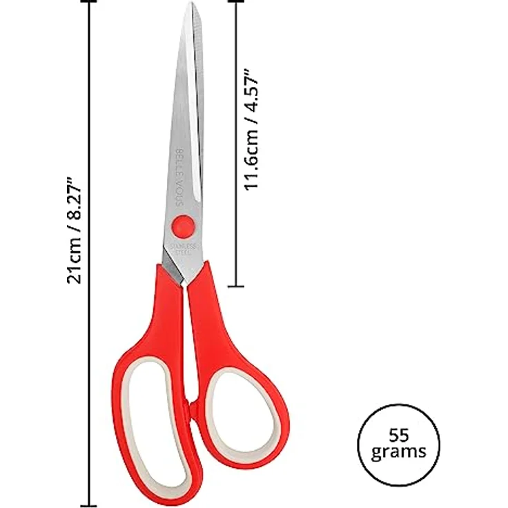 Belle Vous 12er Pack Haushaltsschere Set - 21cm Gesamtlänge - Scharfe Haushaltsschere Edelstahl - Weiche Komfortgriffe - Bastelschere Schule, Büro und Zuhause - Mehrzweck-Bastelschere Bunt – Bild 2
