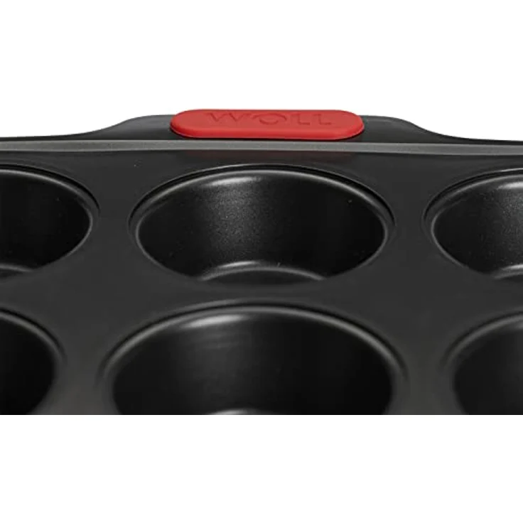 Woll Bakeware Muffinform für 12 Stück, mit hitzebeständigen Silikongriffen bis 230°C, PFAS-frei, zweilagige Antihaftbeschichtung, aluminisierter Stahl, schwarz – Bild 3