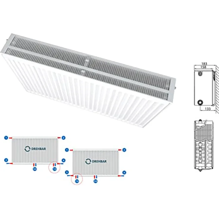 Heizkörper Mittelanschluss Kompakt & Ventilheizkörper Typ 33 500x1800 & Halter & Ventil NEU