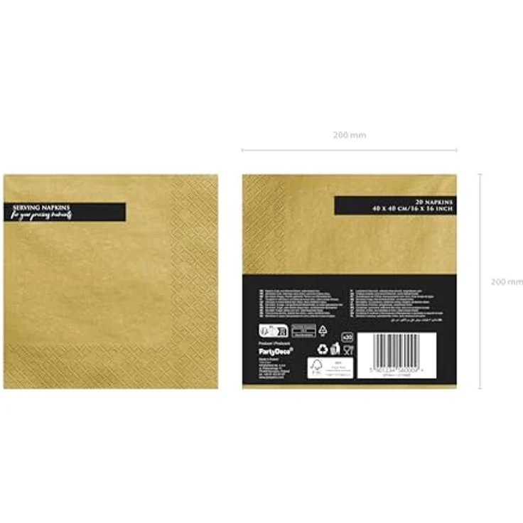partydeco Papierserviette Uni 40x40cm, 20 Stück, Gold-Metallic – Bild 3