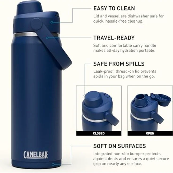 CamelBak Thrive Chug Wasserflasche, isoliert, 590 ml Edelststahl, auslaufsicher, marinblau – Bild 3