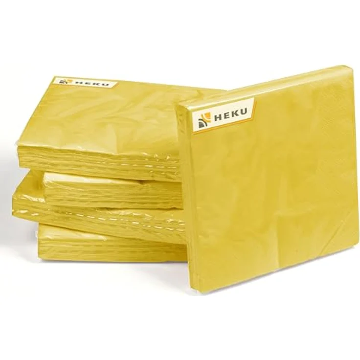 HEKU 100 einfarbige Servietten, 3-lagig, 33x33cm, hoch saugfähig, 5er-Packung, gelb – Bild 5