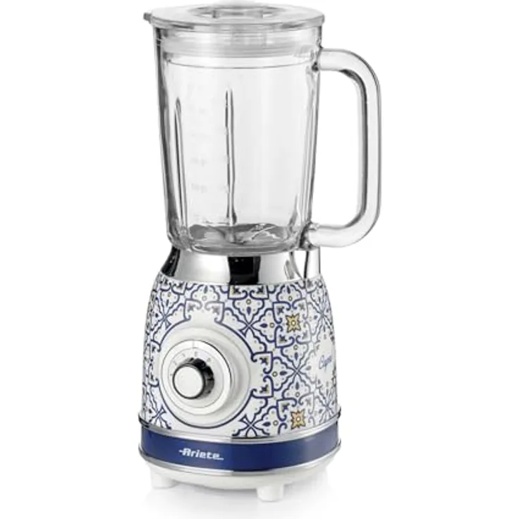 Ariete 583 Standmixer Capri mit Glasbecher 1,5 Liter, 4 Klingen aus Edelstahl, 4 Geschwindigkeitsstufen + Pulse, 1000 Watt, Capri Blau Glas