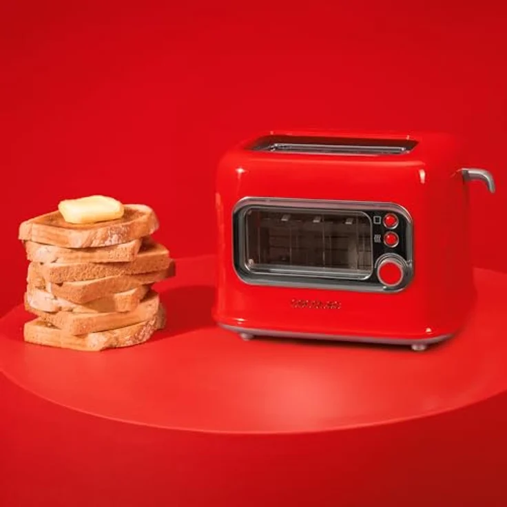 Cecotec Vertikaler Toaster RetroVision Red, 700W, 2 extra breite Schlitze, Bräunungssteuerung, Retro-Design mit Staubabdeckung – Bild 5