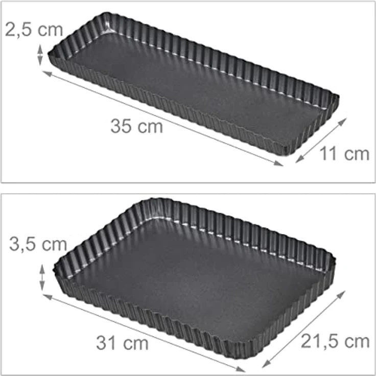Relaxdays Tarteform, 2er Set, mit Hebeboden, antihaftbeschichtet, 2 Größen, rechteckig & länglich, Quicheform, anthrazit – Bild 4