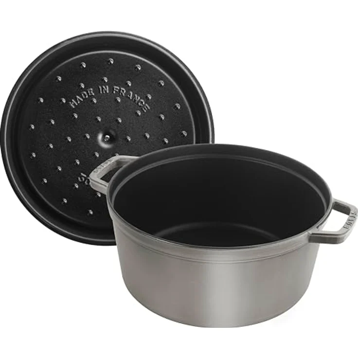 Staub 40509-862-0 Cocotte-Bräter, rund mit Deckel 30 cm, 8,35 L, mit mattschwarzer lierung im Inneren des Topfes, graphitgrau – Bild 4