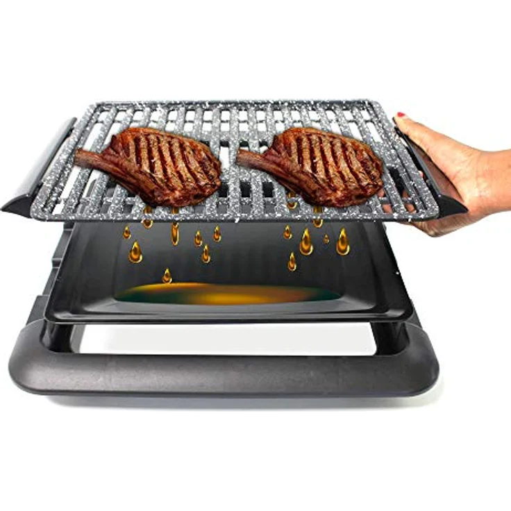 Starlyf Tischgrill Smokefree Grill, 1250,00 W, abnehmbares Thermostat, Stein - Beschichtung, spülmaschinenfest, schwarz – Bild 2