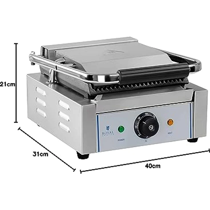 Royal Catering Kontaktgrill geriffelt 1800W Gastro Panini Toaster Elektro Grillplatte in Edelstahl, 1800 W – Bild 9