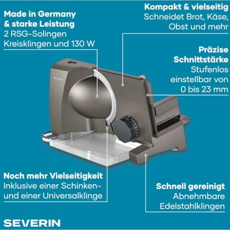 Severin Allesschneider, kompakte Brotschneidemaschine mit stufenlos einstellbarer Schnittstärke bis 23 mm, Dark Inox – Bild 3