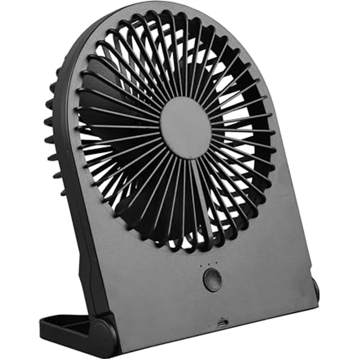 Reality Leuchten BREEZY, Tischventilator mit Akku, leise, 3 Geschwindigkeitsstufen, USB-C, Schwarz, Höhe 23cm – Bild 1