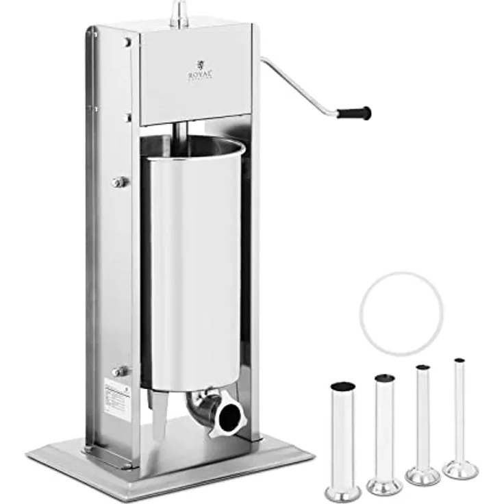 Royal Catering Wurstfüller RCWV-15L, vertikale Wurstfüllmaschine aus Edelstahl mit 15 l Füllmenge, 2 Geschwindigkeiten und 4 Füllrohren