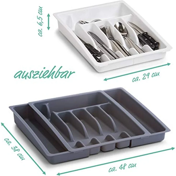 Zeller 24887 Besteckkasten, ausziehbar, Kunststoff, grau, ca. 29-48x38x6,5, ausziehbarer Besteckeinsatz, Schubladeneinsatz für die Küchenschublade – Bild 4