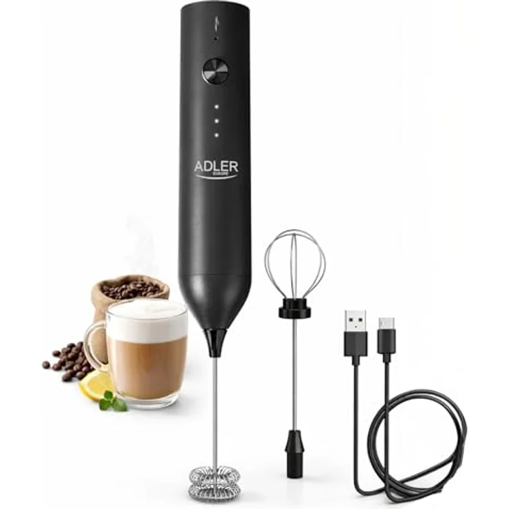 ADLER EUROPE Milchaufschäumer AD 4533, elektrisch wiederaufladbar, 2-in-1 Handaufschäumer mit Schneebesen, USB-C, für Latte, Cappuccino und Matcha, schwarz – Bild 3