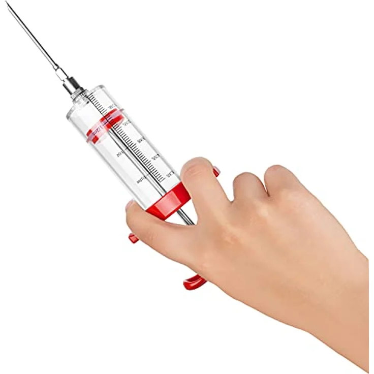 Ruhhy Fleischspritze-Set Marinadenspritze 50ml mit 3 Edelstahl-Fleischnadeln zum Pökeln für Rinder- und Schweinebraten, BBQ Smoker Zubehör – Bild 4