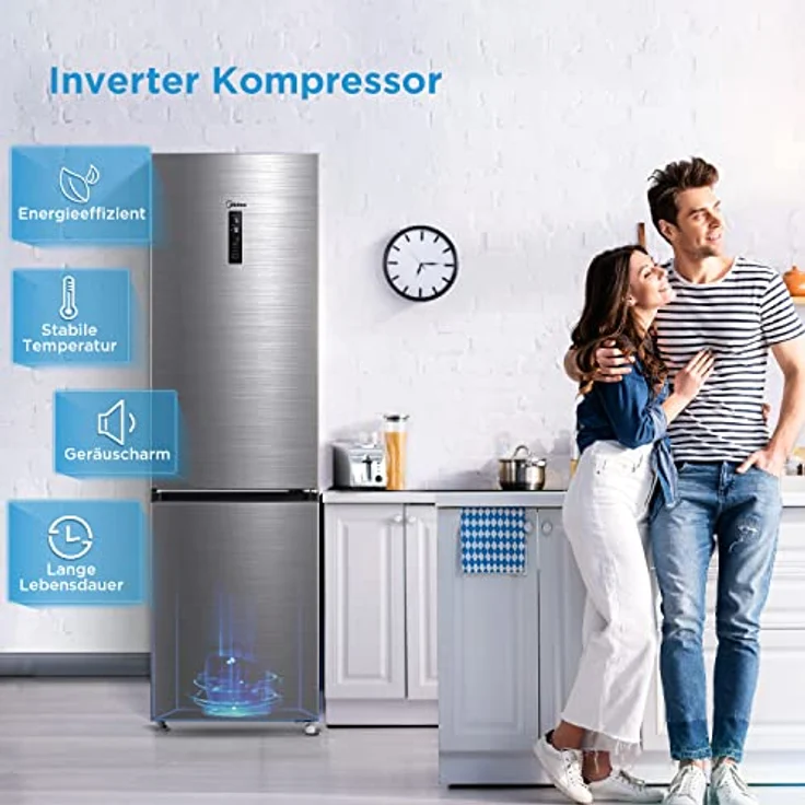 Midea MDRB521MGA46O Kühl-/Gefrierkombination/NoFrost/Inverter Kompressor/Metal Cooling/Niedrigtemperaturzone/180° Verstellbare Gefrierfach-Schublade/201 cm hoch/256 L Kühlteil/122 L Gefrierteil – Bild 4