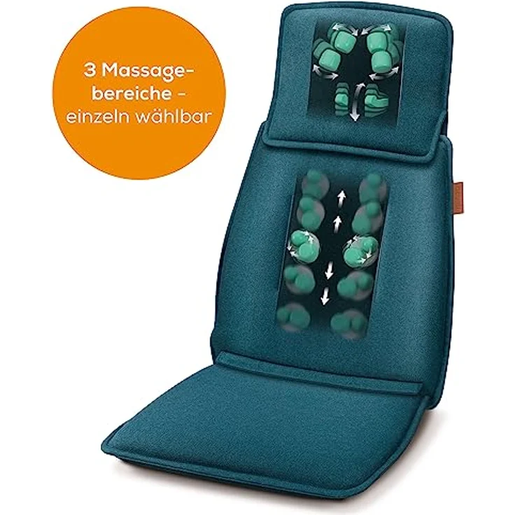 Beurer MG 330 Shiatsu-Massagesitzauflage, 3 Massagebereiche und 2 Intensitäten, tiefenwirksame Massage für Nacken, oberen und unteren Rücken, handsimulierende Massage im Nackenbereich, petrol – Bild 3