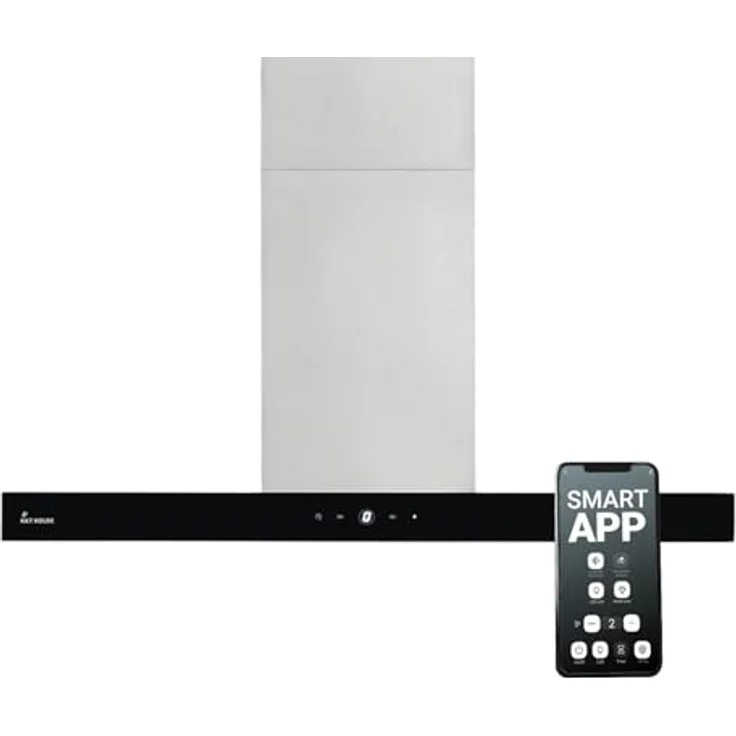 KKT KOLBE DELTA-INSEL-HC Dunstabzugshaube 90cm | Inselhaube aus Edelstahl mit schwarzem Glas, Smart WiFi App, Nachlaufautomatik & SensorTouch Bedienung – Bild 1