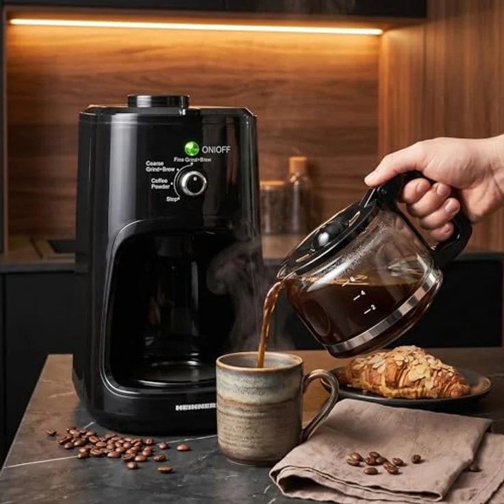 Heinner Grind Control HCM-900RBK, Filterkaffeemaschine mit 900 W, 0,6 L, 36 g Mahlkapazität, einstellbarem Mahlgrad Fein/Grob, Schwarz – Bild 7