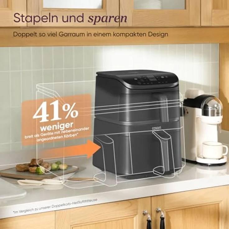 Cosori Heißluftfritteuse Turbo Tower CAF-DC121, 10,8L, 2630W, 2 DC-Motoren, 7 Funktionen, platzsparendes Design – Bild 2