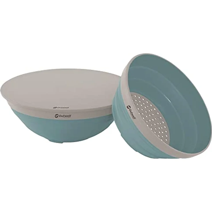 Outwell Collapse Schüssel- und Sieb-Set, faltbar, 2 Becken, 3,5 l, blau/grau, mit Schneidebrettdeckel und Saftrinne – Bild 6