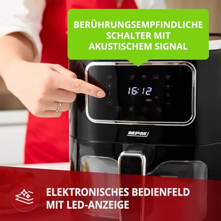 MPM MFR-09 Heißluftfritteuse 5L, 1450 W, 6 Automatikprogramme, fettfreies Kochen, Timer, Temperaturregler, Antihaftbeschichtung – Bild 4