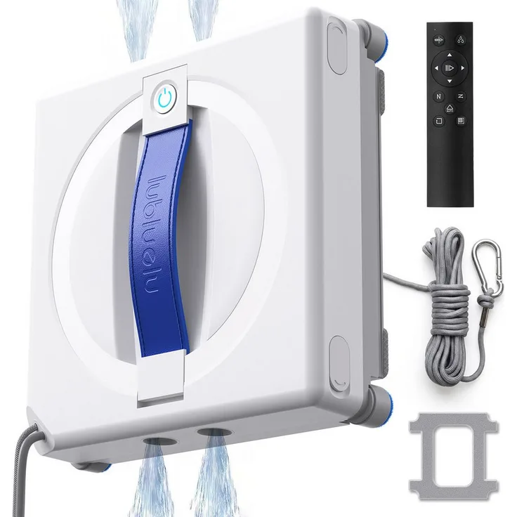 lubluelu Fensterputzroboter W100, Automatischer Glasreiniger mit 7 kPa Saugkraft, Sprühfunktion, Fernbedienung und Sicherheitsseil
