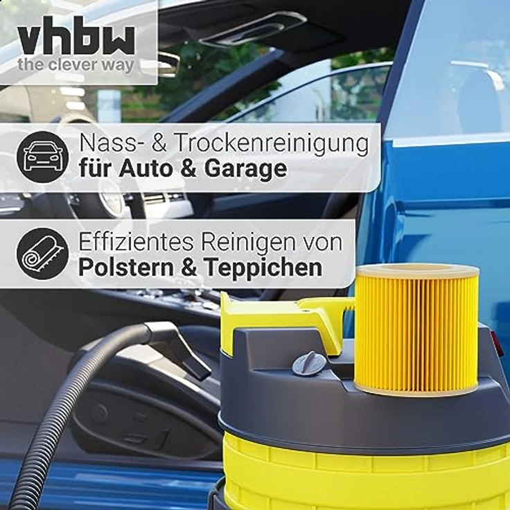 VHBW Faltenfilter kompatibel mit Kärcher wd 2 Plus V-12, nt 27/1 me Professional, patronenfilter in Gelb, für effiziente Saugleistung und einfachen Filterwechsel – Bild 5