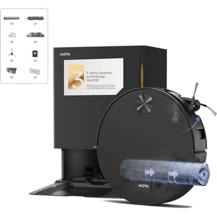Mova S70 Roller, Saugroboter mit 28.000Pa Saugkraft, HydroForce-Wischen, MaxiReach-Technologie, CovertSense-Navigation, ultraflaches 90mm Gehäuse, All-in-One-Basisstation