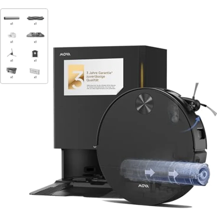 Mova S70 Roller, Saugroboter mit 28.000Pa Saugkraft, HydroForce-Wischen, MaxiReach-Technologie, CovertSense-Navigation, ultraflaches 90mm Gehäuse, All-in-One-Basisstation – Bild 1