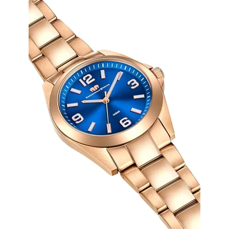 Rhodenwald & Söhne Damen Uhr 10010414, analoges Quarzwerk mit roségoldenem Edelstahl Gliederarmband und blauem Zifferblatt, wasserdicht bis 10 ATM – Bild 4