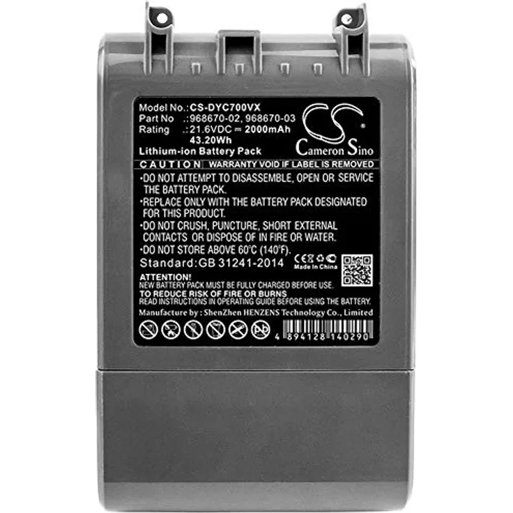 Cameron Sino CS-DYC700VX Akkus 2000mAh Kompatibel mit [Dyson] SV11, V7, V7 Animal, V7 Motorhead Pro, V7 Motorhead Vacuum, V7 Total Clean, V7 Trigger Schwarz 43.2Wh