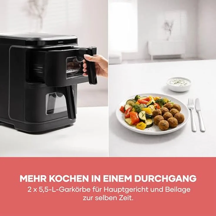 SEVERIN Severin® S-Fry Duo Stack Heißluftfritteuse FR 9598, 11 Liter, 9 Automatikprogramme, einklappbares LED-Touch-Display – Bild 6