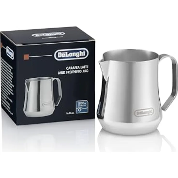 De'Longhi DLSC069 Milchaufschäumer, 500 ml Edelstahl Kännchen mit ergonomischem Griff, silber