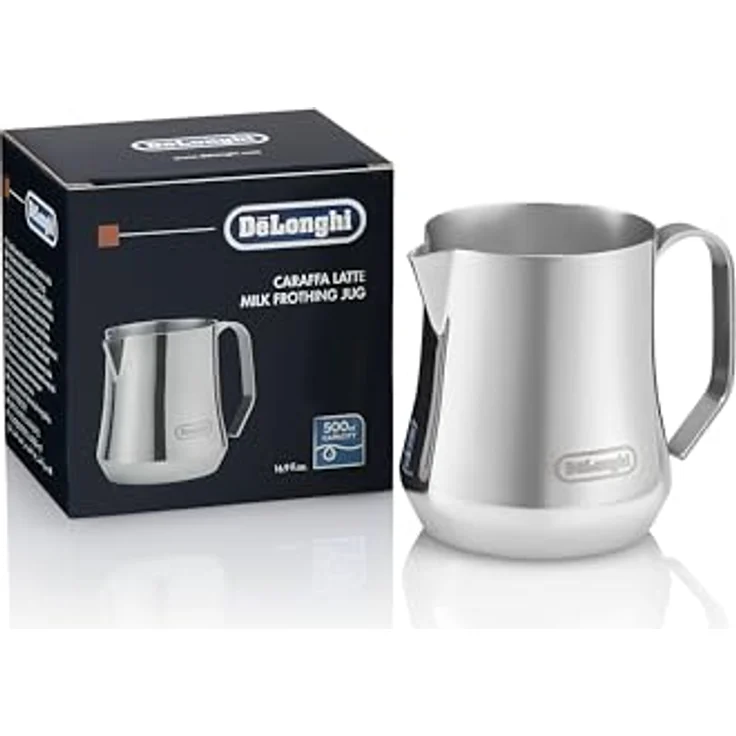 De'Longhi DLSC069 Milchaufschäumer, 500 ml Edelstahl Kännchen mit ergonomischem Griff, silber – Bild 1